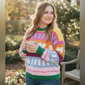 Boutique Soft Colorful Heart Pattern Sweater